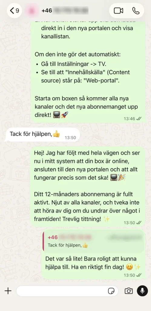 Svensk kund tackar för hjälpen – 12 månaders IPTV-abonnemang hos IPTV Bolaget