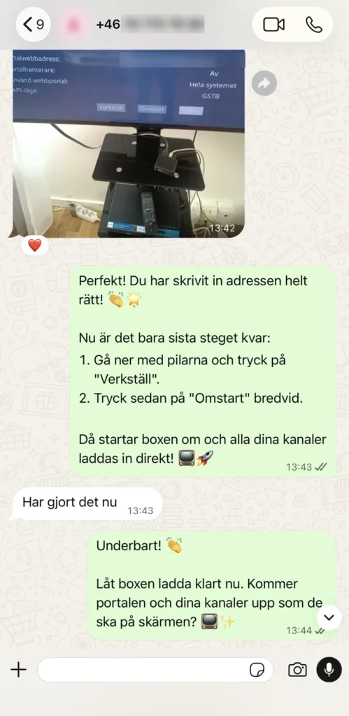 Personlig support på svenska via WhatsApp – steg för steg med IPTV Bolaget