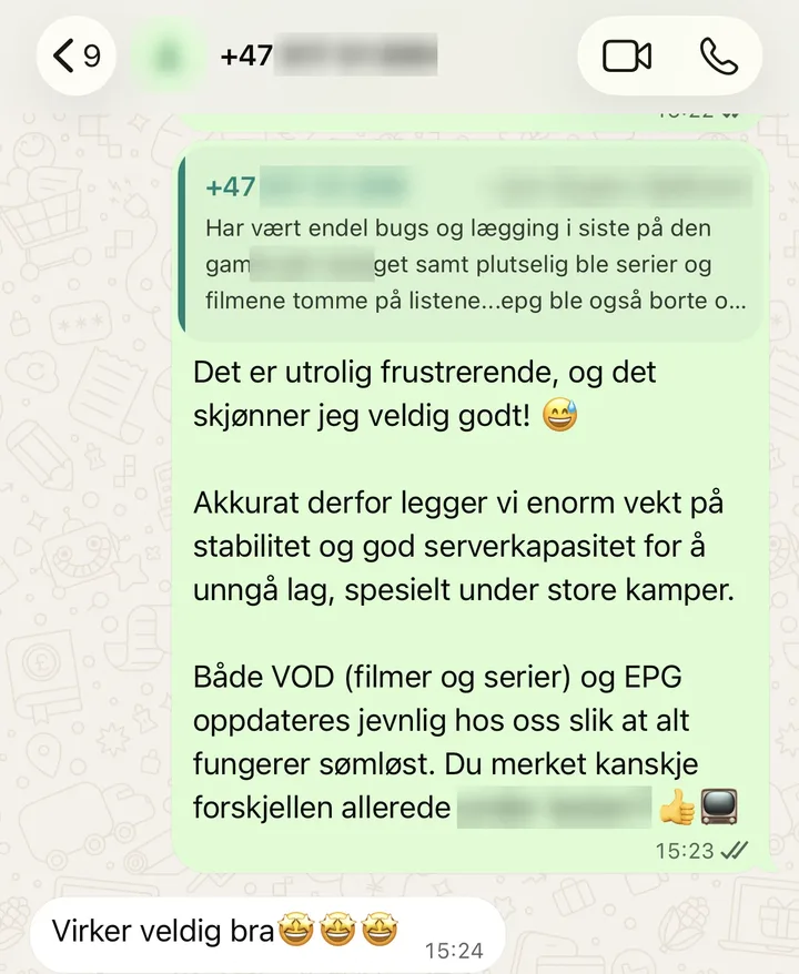 Kund i Norge: IPTV fungerar mycket bra efter bytet till IPTV Bolaget